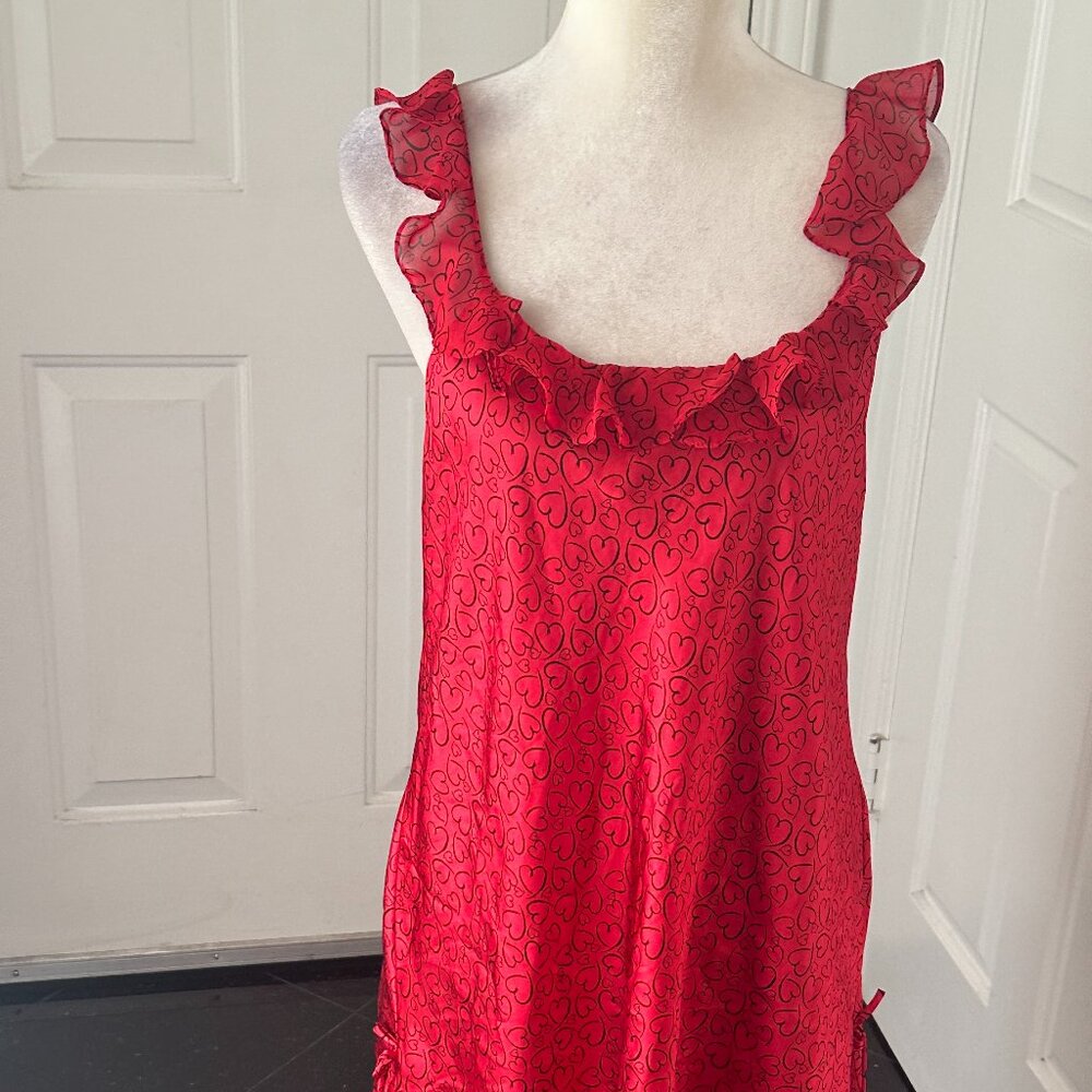 Morgan Taylor Red Hearts Satin Chemise Nightgown M Valentine
